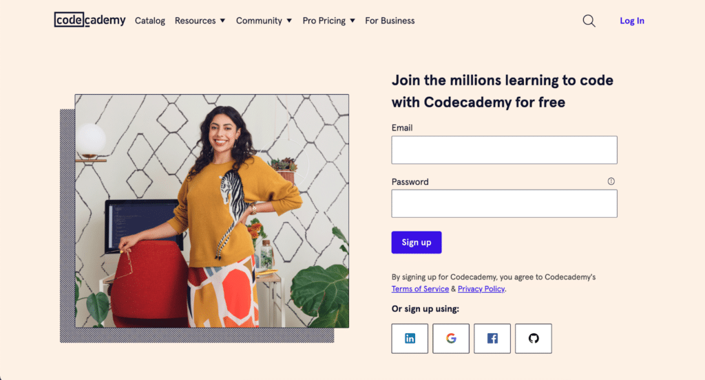 codeacademy landing page image